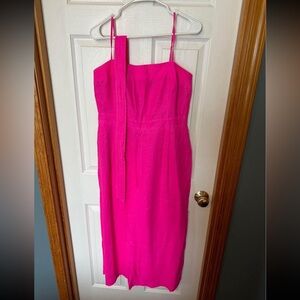 J. Crew Hot Pink Tie Waist Linen Jumpsuit Size 10